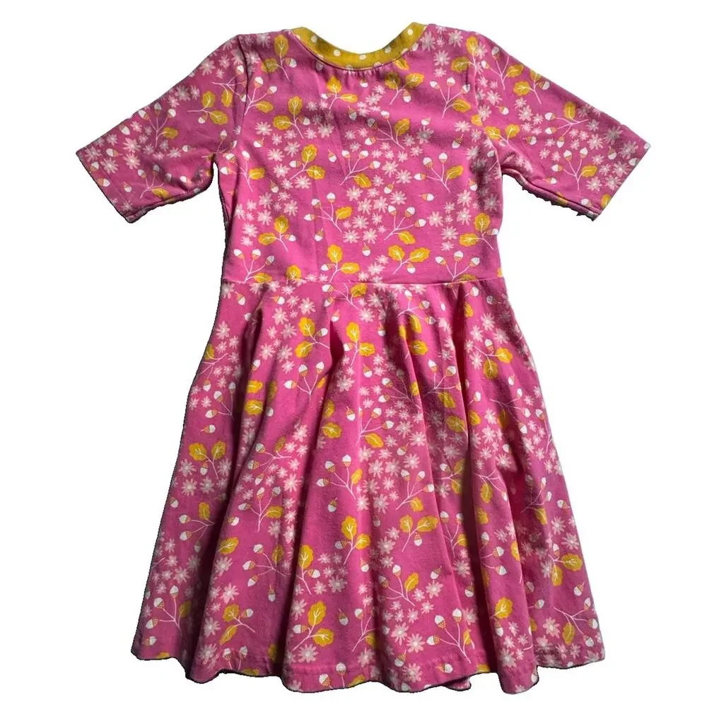 Eleanor Rose Girls 7-8 Camila Dress Pink Floral Acorn Cotton Stretch Pockets